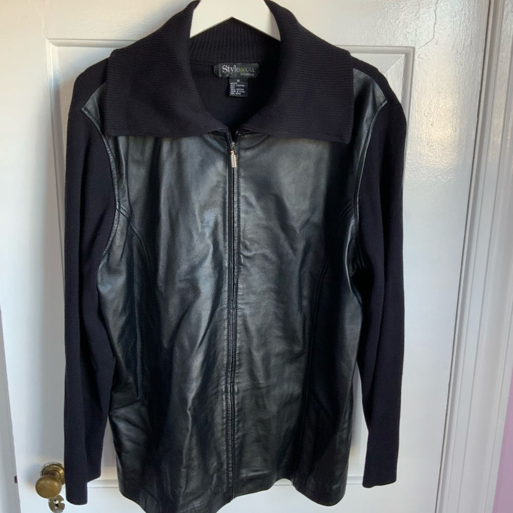 Style & Co Women Leather & Knit Cardigan